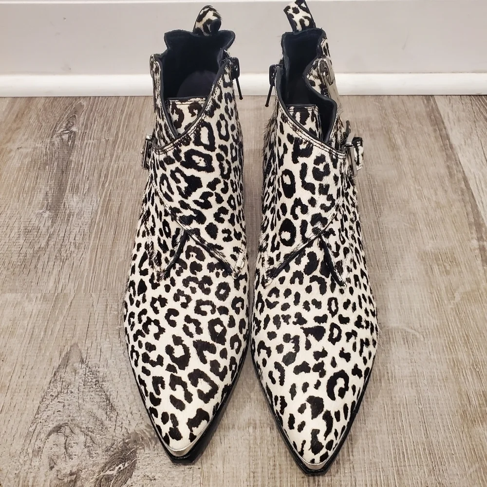 NEW Marc Fisher Elizabeth Sulcer Yanila Buckle Bootie Calf Hair Leopard …
